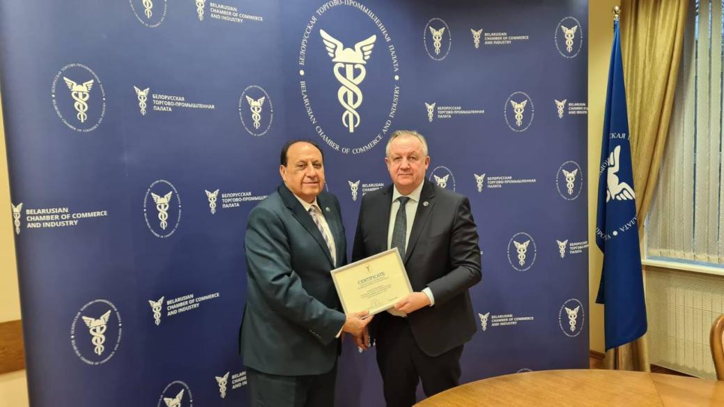 Chairman of the BelCCI Mikhael Miatlikov meets with the BelCCI representative in Syria Riad Hamad Chairman of the BelCCI Mikhael Miatlikov meets with the BelCCI representative in Syria Riad Hamad